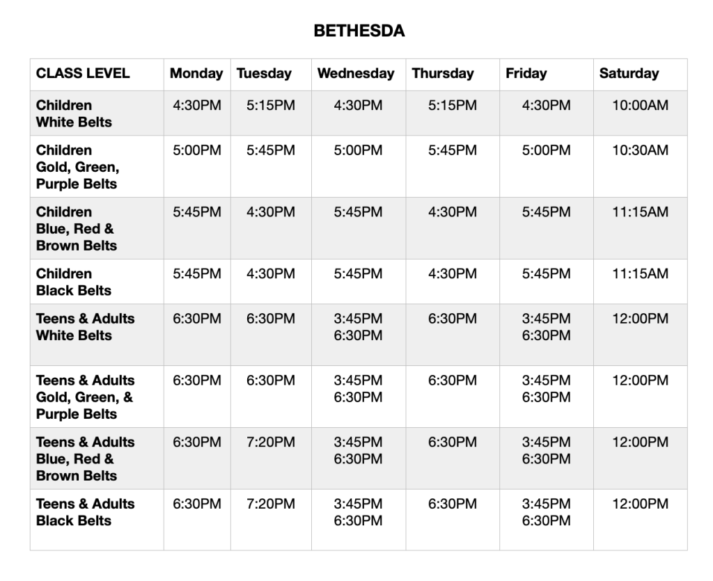 Image of class schedule